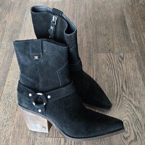 Sam Edelman Black Suede Winston Western Harness Booties Boots 8.5 M